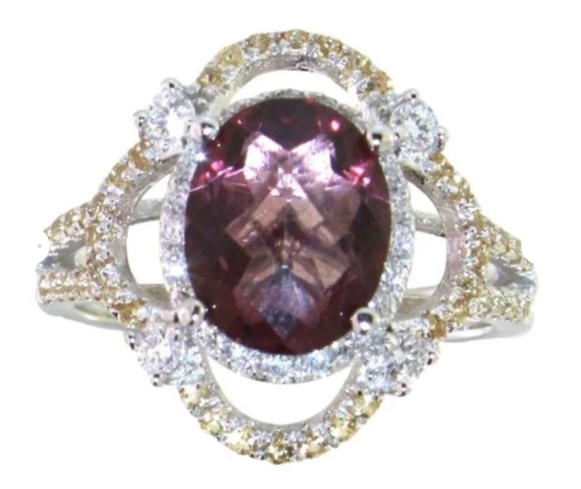 3.3ct Salmon Topaz and Yellow Sapphire-Diamond Ring sz 6