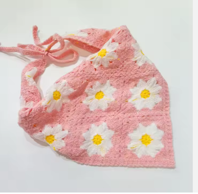 Crochet Daisy Patter Hair Kerchief
