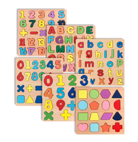 Wooden Alphabet and Number Learning Puzzle Board Toys