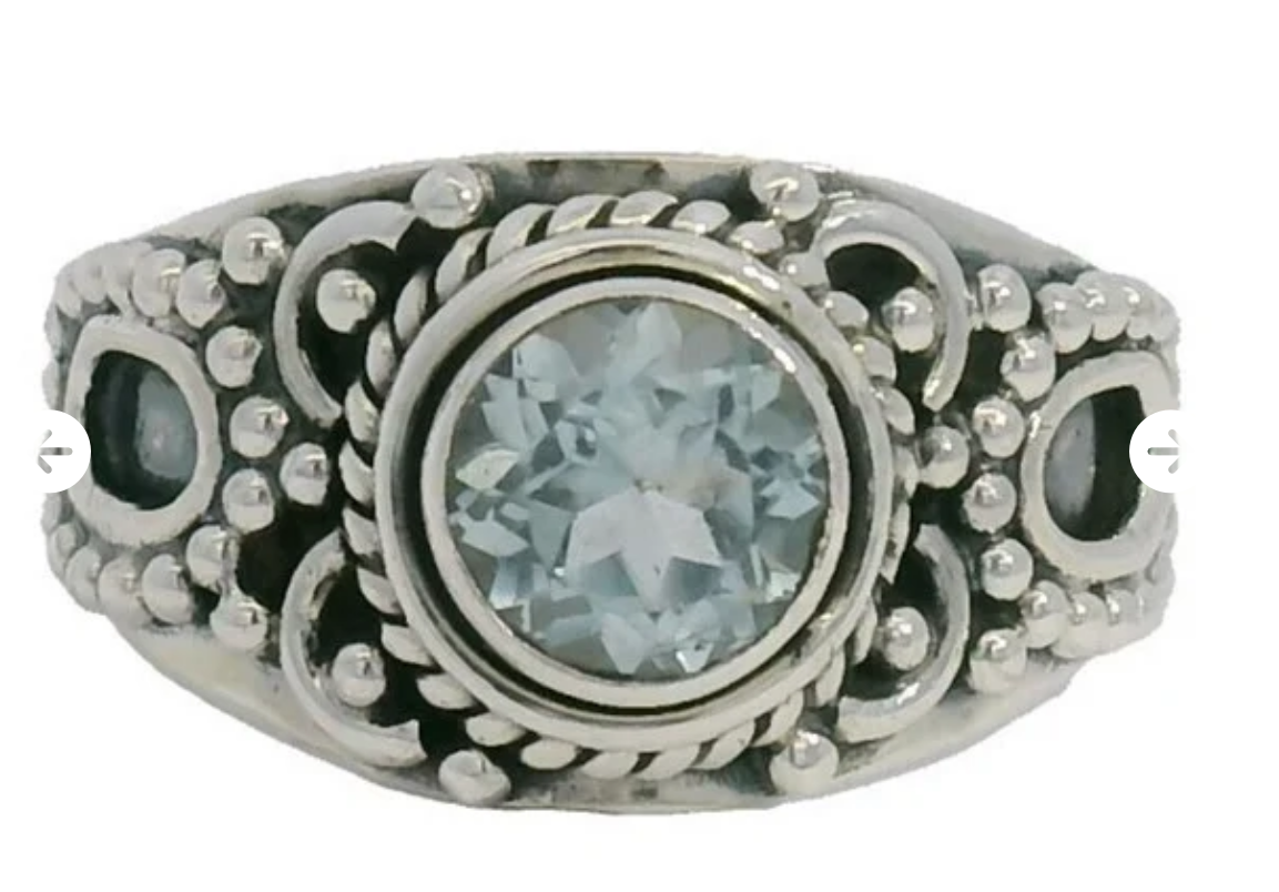 Antique Style Natural Blue Topaz Dinner Ring sz 7