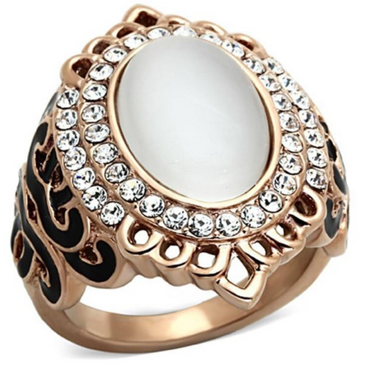 Oval 6.01ct White Cat Eye and Topaz Halo Ring size 5