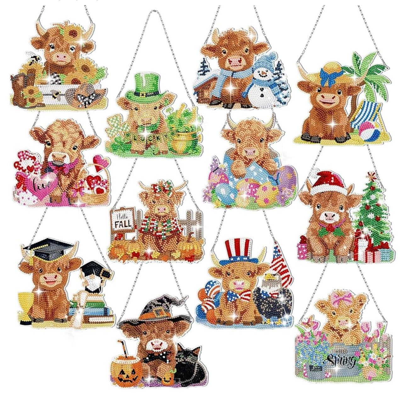 DA Holiday Highland Cows Hanging Signs 12 count