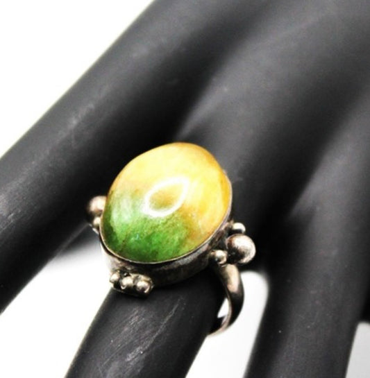 Vintage Bi-color Agate Sterling Silver Ring size 6