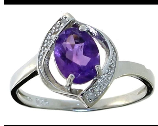 Genuine 1.11 ct Amethyst & Diamond Ring size 7.5
