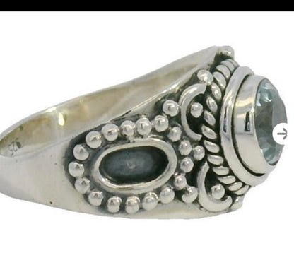 Antique Style Natural Blue Topaz Dinner Ring sz 7