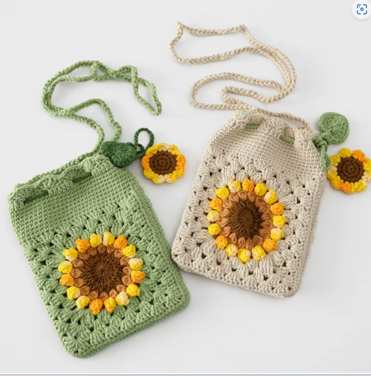 Fancy Knitted Sunflower Cross-body Purse/iPhone Purse