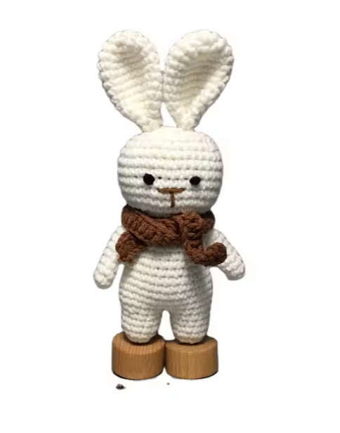 Handmade Wood Baby Rattle Wooden Teething Crochet Bunny